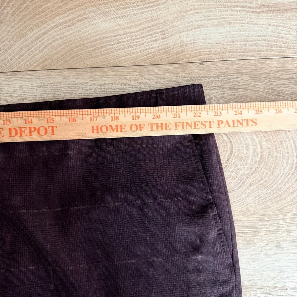 Hart Schaffner Marx Dress Pant New York Fit Mens 44 Unhemmed Burgundy Plaid Wool
